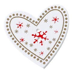 CansyY Pack of 30 Elegant Wooden Heart-Shaped Buttons, 2-Hole, 35 mm Buttons, White / Red, Wooden Buttons for Sewing, Sewing on Blouses, Jackets, Buttons for Crafts, Scrapbooking