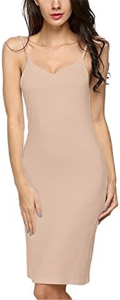 Mistere Women Casual Sexy Strap Slip Sleeveless V Neck Solid Bottoming Straight Dress Black White Nude Size S M L XL XXL Long NudeX-Large