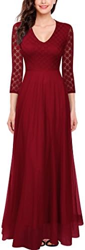 FORTRIC Women 3/4 Sleeve Top Lace See-Through Back Wedding Maxi Bridesmaid Dress