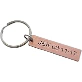 Custom Personalized Copper Keychain, Engraved Initials and Date, Anniversary Gift, Husband Wife Key Chain, Boyfriend Girlfriend Gift, Customized Couples Keychains