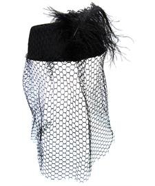 Black Pillbox Hat with Black Netted Veil and Feather