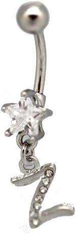 Initial Z Charm Belly Ring Star Diamond Studded Letter Z Bananabell (14 G) 1pc