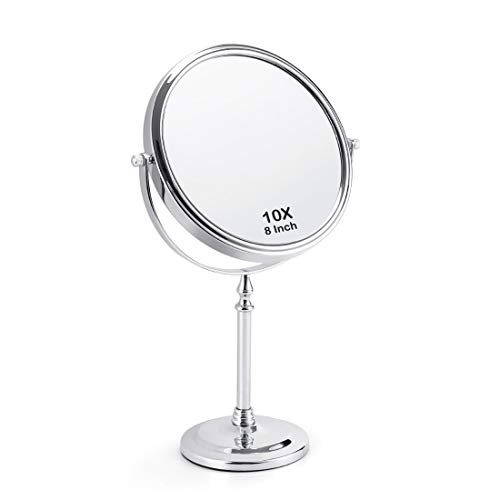 Makeup Vanity 10X Magnifying Mirror 8 Inch Tabletop Double Side 360 Degree Magnification Swivel Desktop Standing Mirror for Bedroom Bathroom Traveling