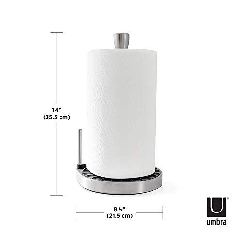 Umbra Spin Click N Tear Paper Towel Holder Stand for Countertop OneHanded Tear, Nickel/Black