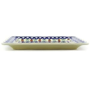 Polish Pottery Boleslawiec Platter, Square Plate, Large, 24cm in RED DOT pattern