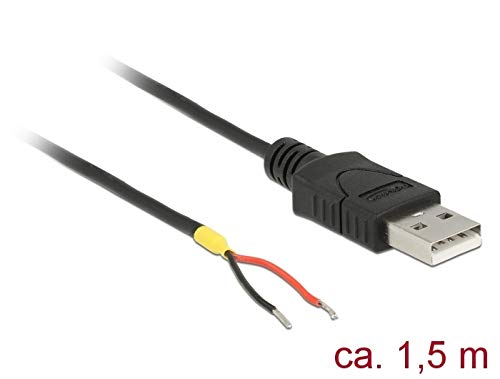 DeLock Cable USB 2.0 Type A Male > 2 x Open Cable Ends Power 1.5 m Raspberry, Black, 1.5 meters