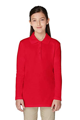 French Toast Little Girls' Toddler Long Sleeve Interlock Polo with Picot Collar, Red, 3T