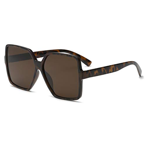 GRFISIA Square Oversized Sunglasses for Women Men Flat Top Fashion Shades (Brown Leopard/Brown Lens, 2.36)