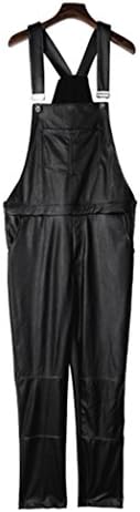 Bestor Fashion Unisex Faux Leather Hip Hop Skinny Baggy Bib Overalls Pants XX-Large Black