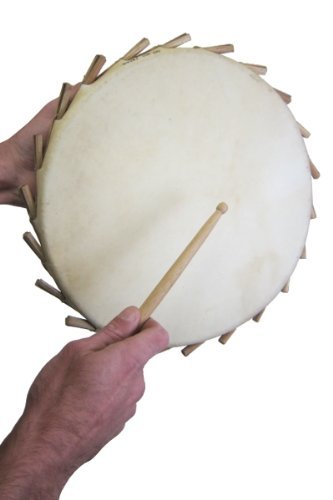African Sakara Frame Drum with stick - Clay and goat skin - Large 12-13" size - Thumbnail 4