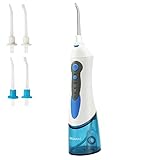 PECHAM Water Dental Flosser Professional Cordless Oral Irrigator - 3-Mode USB Rechargeable IPX7 Waterproof High Capacity Water Tank with 4 Jet Tips for Home and Travel (Blue)