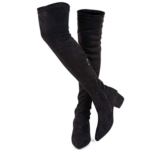 Women Boots Winter Over Knee Long Boots Fashion Boots Heels Autumn Quality Suede Comfort Square Heels US Size (8, Black 2 in)