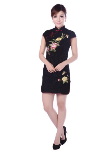 JTC Chinese Royal Cheongsam Lace Women's Dress Qipao Black