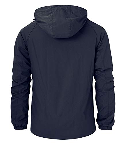 RAISEVERN Chaqueta de montañero Resistente al agua A prueba de viento Azul marino Abrigos Abrigos Casual Ajustable Multi bolsillos Chaqueta con capucha para exteriores para hombres jóvenes L