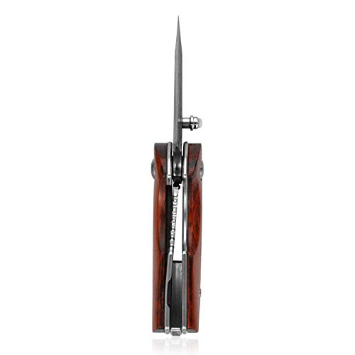 KUBEY Folding Knife, Small Pocket Knife with Wooden Handle, EDC Compact Knife with Razor Sharp Blade and Safety Liner Lock for Hunting Camping Hiking Tool (DM143-1) - Thumbnail 6