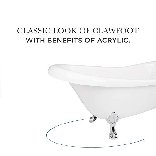 MAYKKE Gibson 67" Traditional Oval Acrylic Clawfoot Bathtub Elegant, White Slipper Tub with Chrome Finish Feet for Bathroom, Shower cUPC Certified, Drain & Overflow Assembly Included - Thumbnail 3