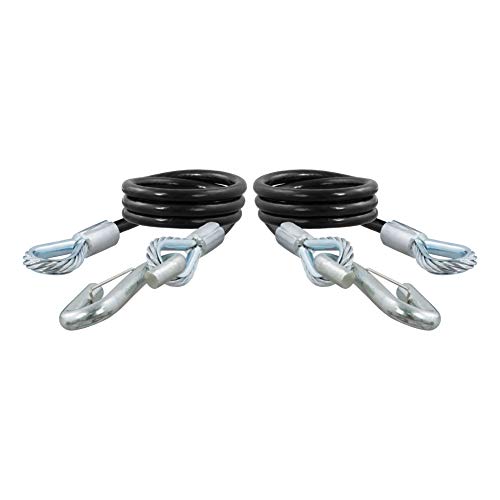 CURT 80176 44-Inch Nylon-Coated Trailer Safety Cables, 17/32-Inch Snap Hooks 7,500 lbs. Break Strength, 2-Pack