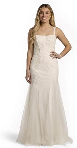 David's Bridal Off-the-Shoulder Billow Sleeve Wedding Dress, Women's Size  0, Soft White at Amazon Women's Clothing store