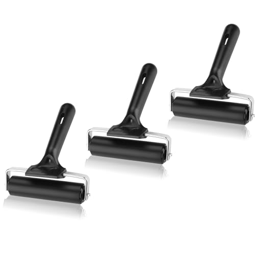 Cosmos 3 Pcs Rubber Brayer Roller Stamping Roller Gluing Roller Tool for Printmaking, Gluing Application, Block, Wallpaper, Printing & Stamping, 3.75 Inches Width Size