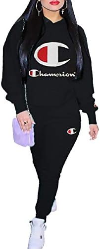 Womens 2 Piece Outfits Letter Print Long Sleeve Hoodie Top and Loose Pants Set Jumpsuit