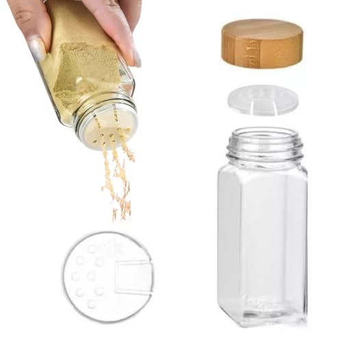 Kit 6 Porta Tempero Vidro Tampa Bambu Pote Organizador Tempero Luxo 120ml Transparente