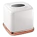 mDesign Square Metal Paper Facial Tissue Box Cover Holder for Bathroom Vanity Countertops, Bedroom Dressers, Night Stands, Home Office Desks, Tables - White/Rose Gold