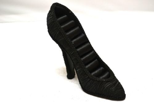 Elegant Ruffle Black Santin Stiletto High Heel Ring Holder Shoes