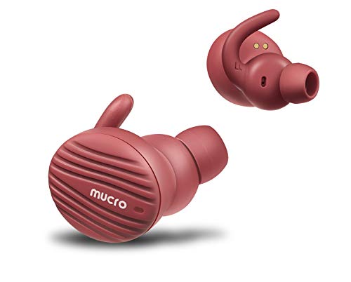 True Wireless Bluetooth Earbuds, MUCRO Extra Comfortable Noise Cancelling Sports Headphones with Ear Hooks, Touch Control Bluetooth 5.0 TWS Earphones Red(Built-in Mic, Stereo Calls)