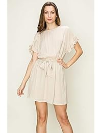 Vestido de viaje de algodón con mangas de volante para mujer, totalmente forrado con bolsillos