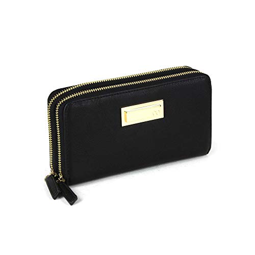 Cloe- Cartera Color Negro Para Mujer Con Doble Cierre De Material Gamuza Con Monedero