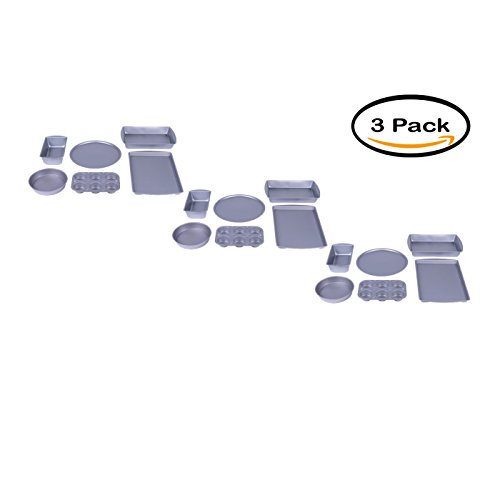 Click Here to See More Images PACK OF 3 - BakerEze 6-Piece Non-stick Bakeware Set, Muffin Pan, Cake and Loaf Pan, Pizza Pan, Baking Sheet