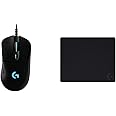 Logitech G403 Hero 25K Gaming Mouse, Lightsync RGB, Lightweight 87G+10G Optional, Braided Cable, 25, 600 DPI, Rubber Side Grips w/ G440 Hard Gaming Mouse Pad, 340 x 280 x 5 mm