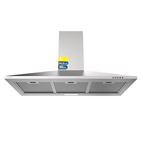 Cecotec Cappa Aspirante Piramidale 90 cm Bolero Flux PM 904000 Inox A. Aspirazione 382,5 m³/h, 3 Velocità, Filtri a Carbone Inclusi, Classe A, Motore BLDC e Luce LED