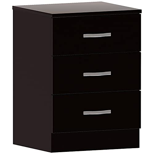 Vida Designs Large Black Bedside Cabinet, 3 Drawer, Bedside Table, Riano Bedroom Furniture