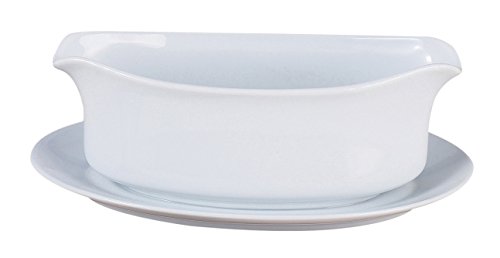 HIC Gravy Boat with Attached Saucer, Fine Porcelain, White, 18-Ounces