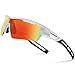 TOREGE Polarized Sports Sunglasses for Men Women Cycling Running Driving TR033(White&Black Tips&Red Lens)