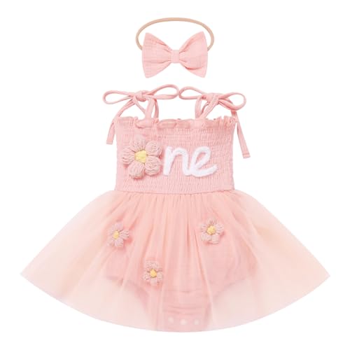IBTOM CASTLE One Sweet Peach Birthday Decorations: Baby Girls Onederful 1st Birthday Outfit Spaghetti Straps Romper Dress with Bowknot Headband Cake Smash Photoshoot Clothes Floral-pink 6-12 Months at Amazon