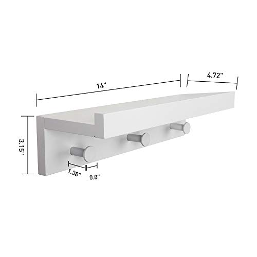 NOZE White Floating Shelves with Hooks, Entryway Coat Rack for Hat or