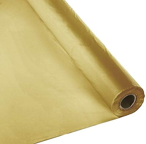 Schorin Plastic Party Banquet Table Cover Roll - 300 ft. x 40 in. - Disposable Tablecloth (Gold)