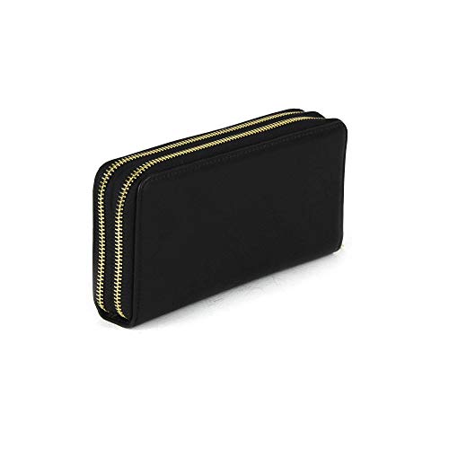 Cloe- Cartera Color Negro Para Mujer Con Doble Cierre De Material Gamuza Con Monedero
