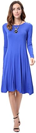 YINAI Elegant Dress, Women Long Sleeve Round Neck Casual A Line Dress (X-Large, R-5)