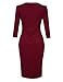 HiQueen Women Vintage V-neck 3/4 Sleeve Office Work Business Party Bodycon Dress (S, Red)