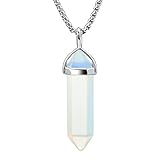 Beadnova Opalite Healing Point Reiki Chakra Cut Gemstone Pendant Necklace Gift Box Packing