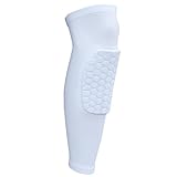 Extended Compression Crashproof Antislip Basketball Leg Sleeve with Hexpad Protective Pad (White, M)