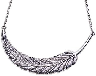 Locas Biju Handmade Silver Zamak with Big Crafted Feather Pendant Necklace
