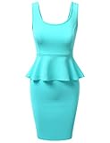 J.TOMSON Women's Scoop Neck Ponte Sleeveless Tank Peplum Top Midi Pencil Skirt Dress AQUA L
