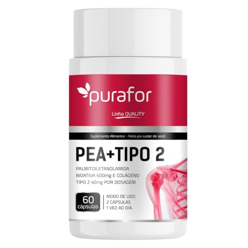Suplemento PEA + Colágeno Tipo 2 | Palmitoiletanolamida Bioativa 600mg + Colágeno Tipo 2 40mg | 60 Cápsulas | Articulações e Recuperação Muscular