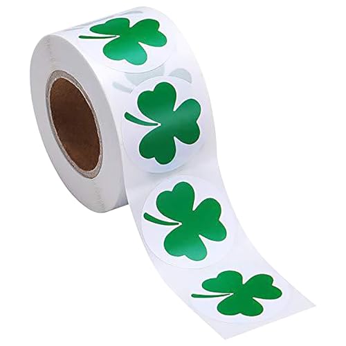 2 Rouleau 1000 Pièces Autocollant Saint Patrick, Autocollants trèfle vert irlandais chanceux, Fête Décorations Scrapbooking Enveloppe Carte sac Cadeau, pour les Cadeaux et la Décoration (3.8CM)