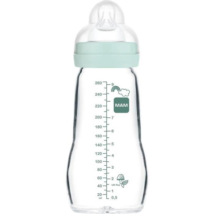 MAM Glass Bottle 260ml Silk Teat 2 Months + - Blue