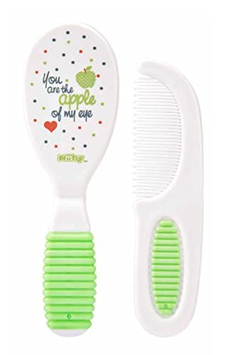 Newborn Baby Comb and Soft Brush Set 15cm, 2Pcs Soft Bristles Hair Accessories Set for Babies and Infants 3+Months (Green)